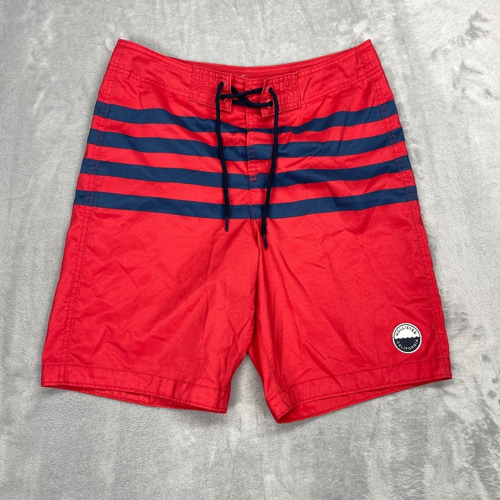 Hollister Shorts Mens Small Red Striped Board Surf Surfing Water Polo Drawstring